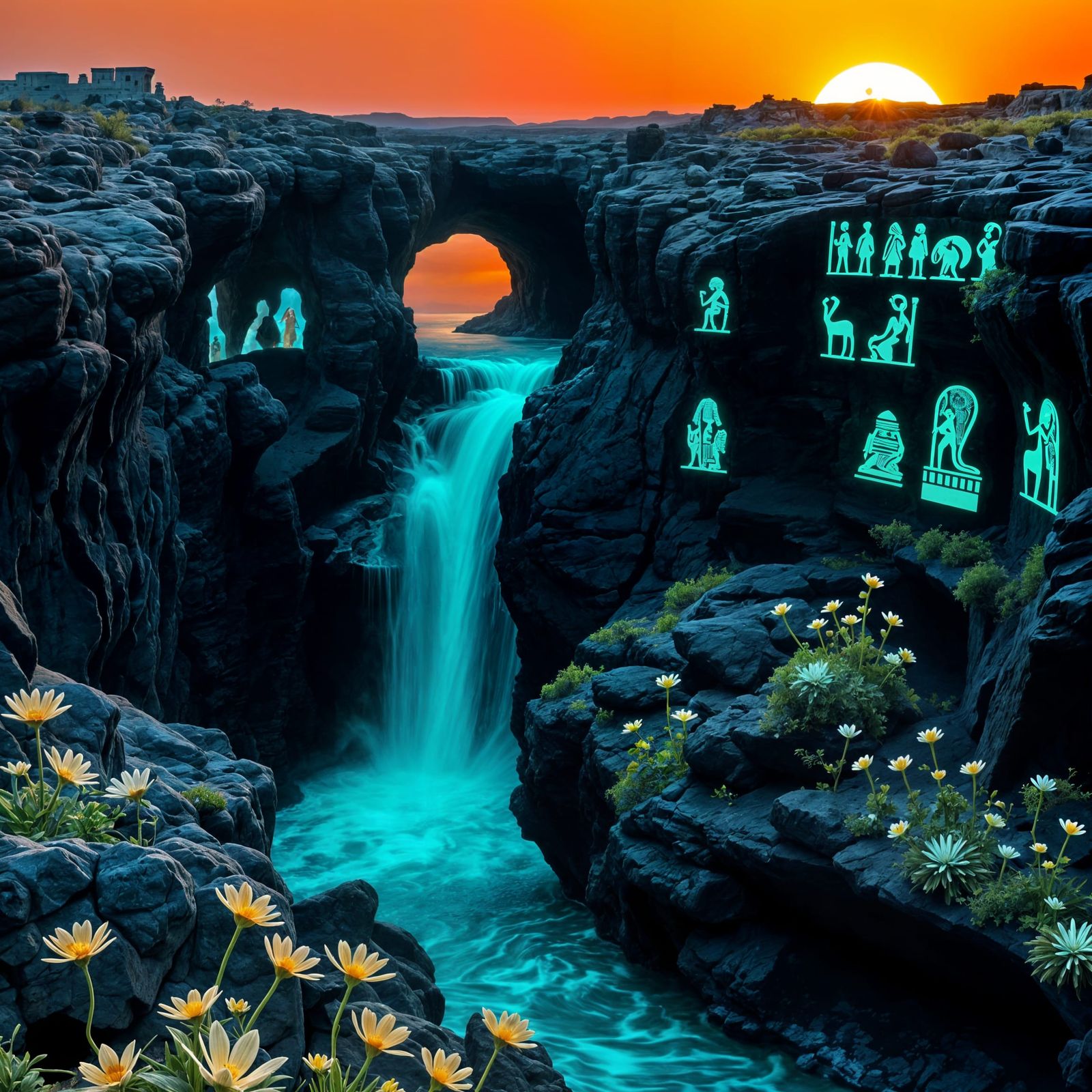 Turquoise Waterfall in Black Canyon at Dusk