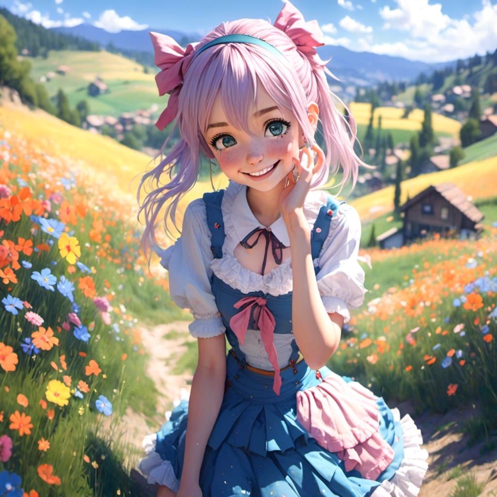 Smiling Anime Girl in Rural California