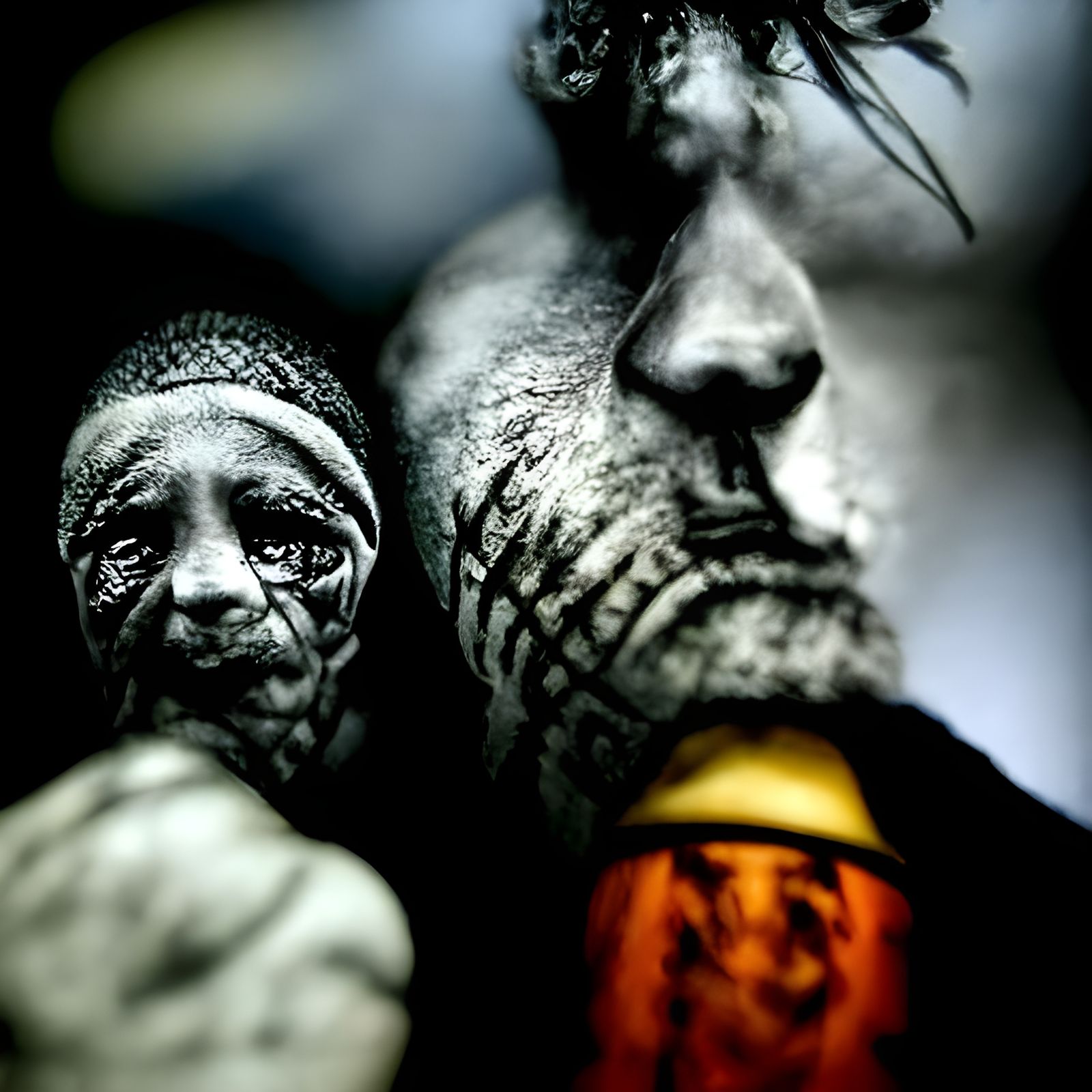 Dramatic Close-Up Portrait of Warriors