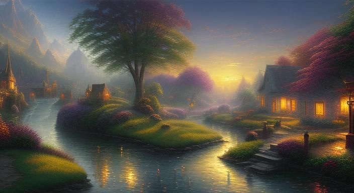 Ethereal Golden Hour Fantasy Landscape