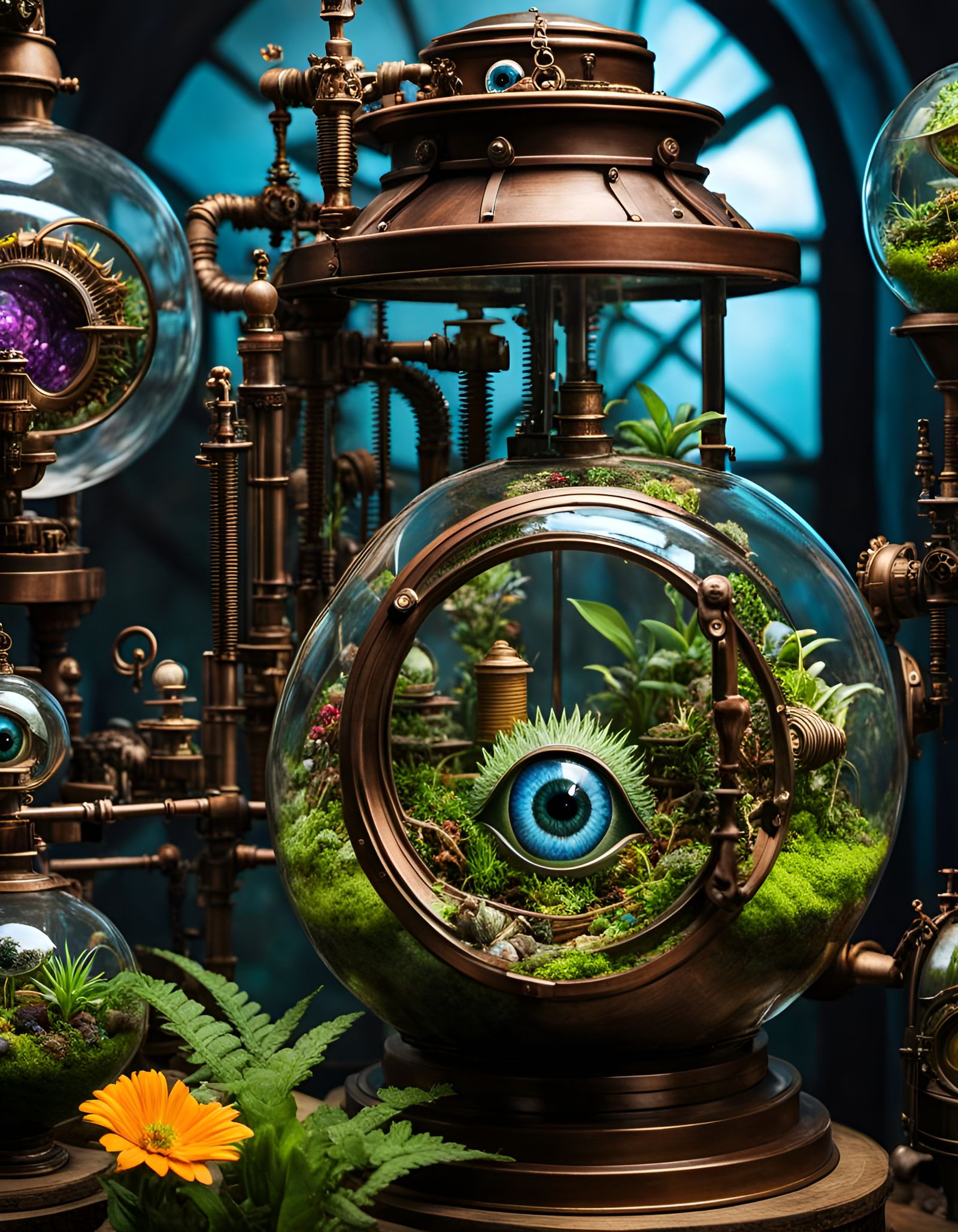 Steampunk Eye Terrarium in Rococopunk Goblincore Style