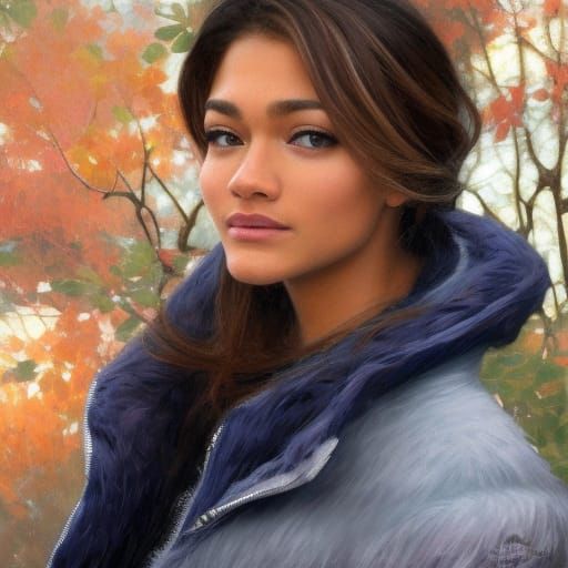 Girl in Winter Gear, Pointillism Style