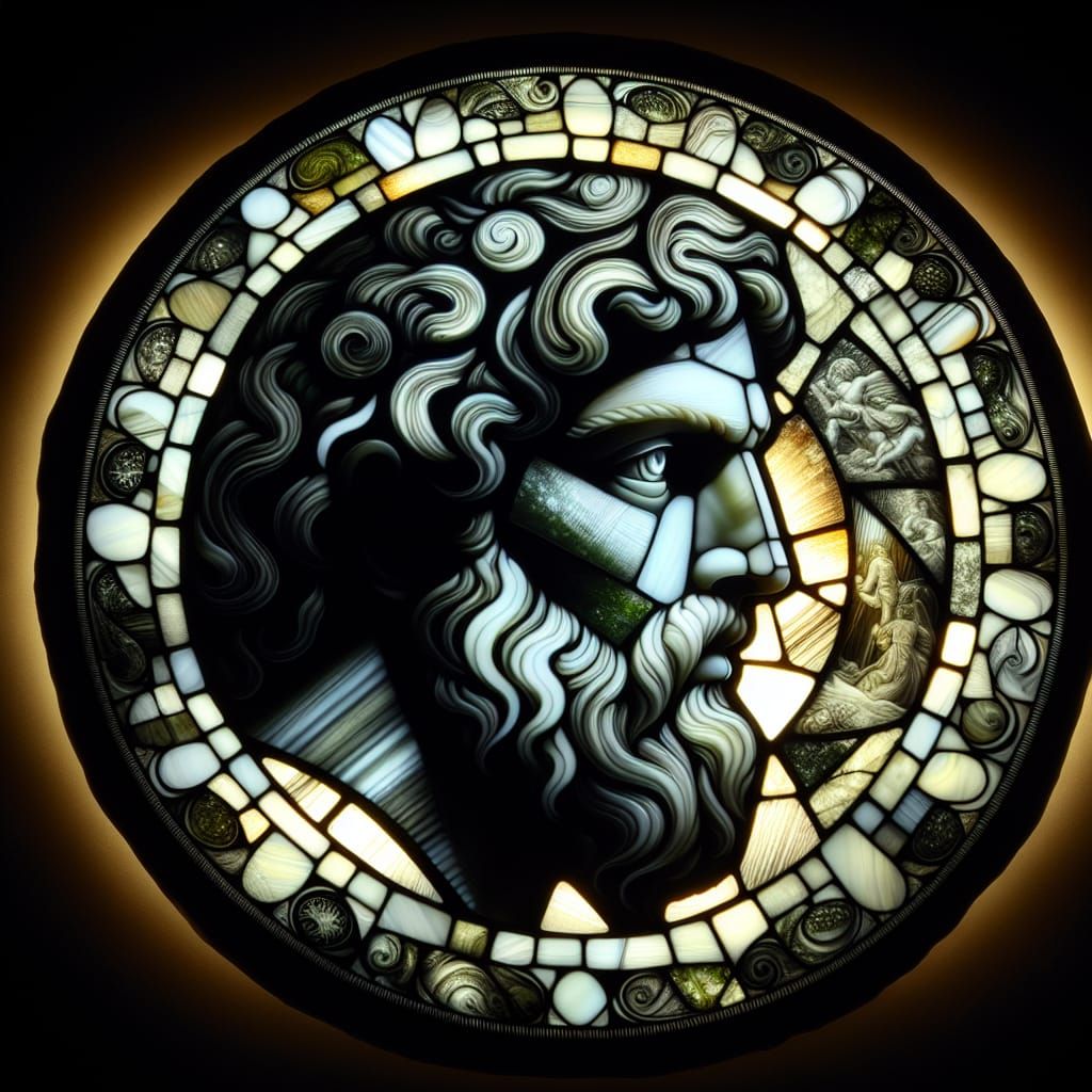 Sea Glass Portrait with Intricate Engravings