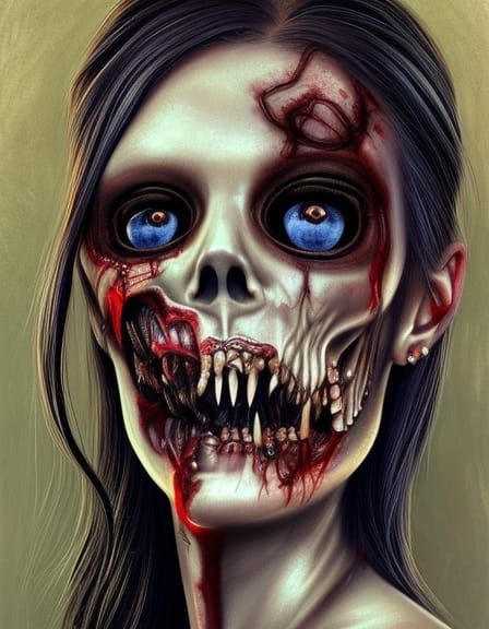 Zombie Princess Painting in Biomechanical Style