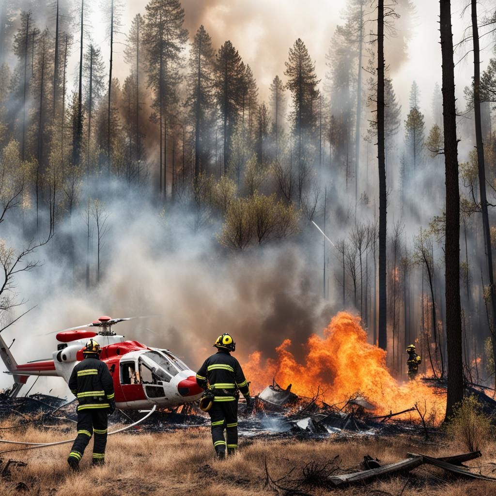 Helicopter Crash Site: Emergency Response in Forest