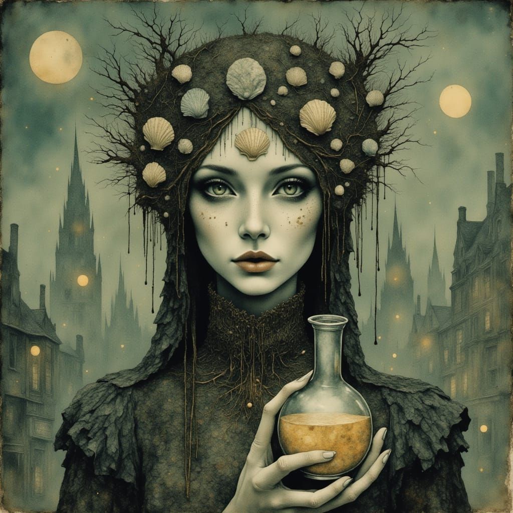 Surreal Biomechanical Goddess in Futuristic Oceanic Headdres...