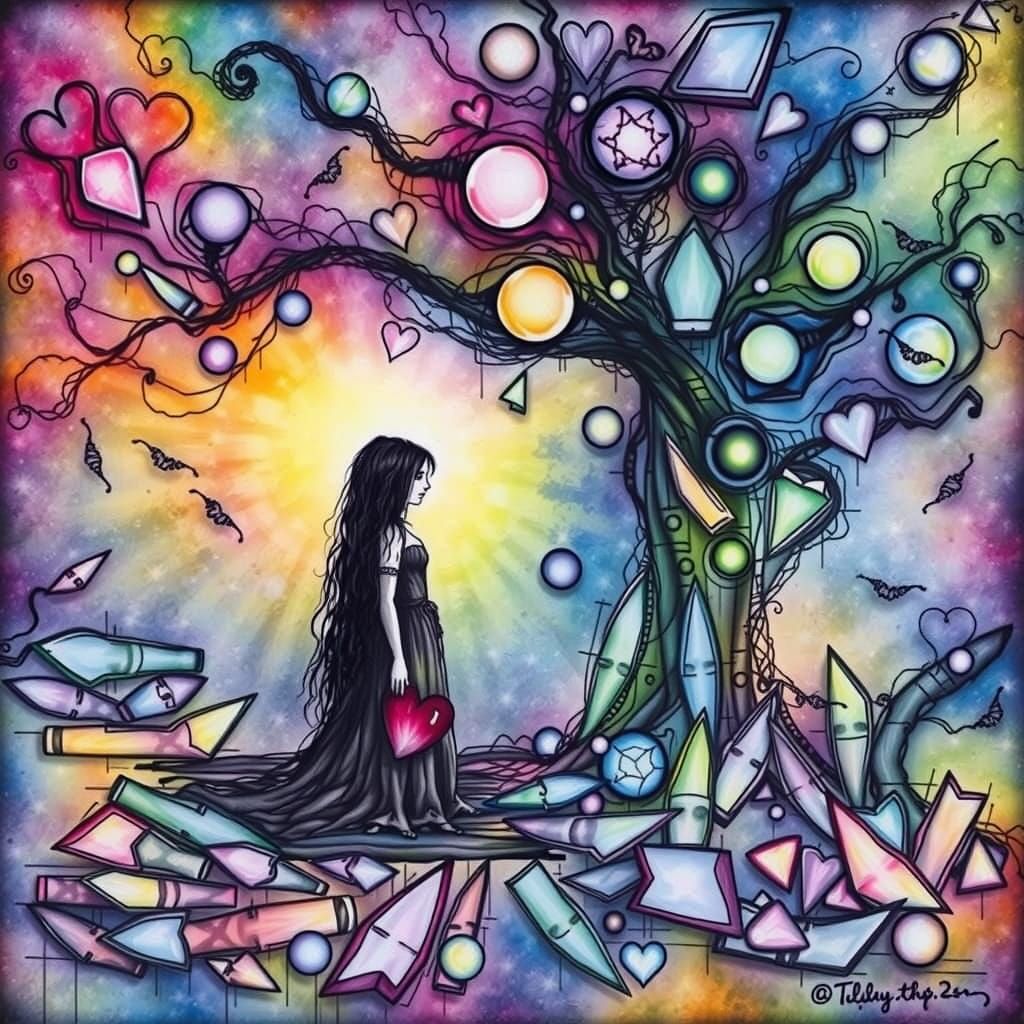 Surreal Gothic Valentine's Day Scenes in Whimsical Crayon Dr...