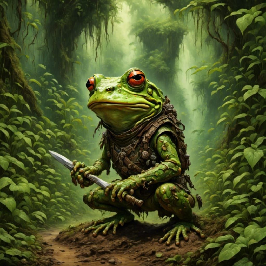 Frog-like Humanoid in Jungle, Pulp Comic Style