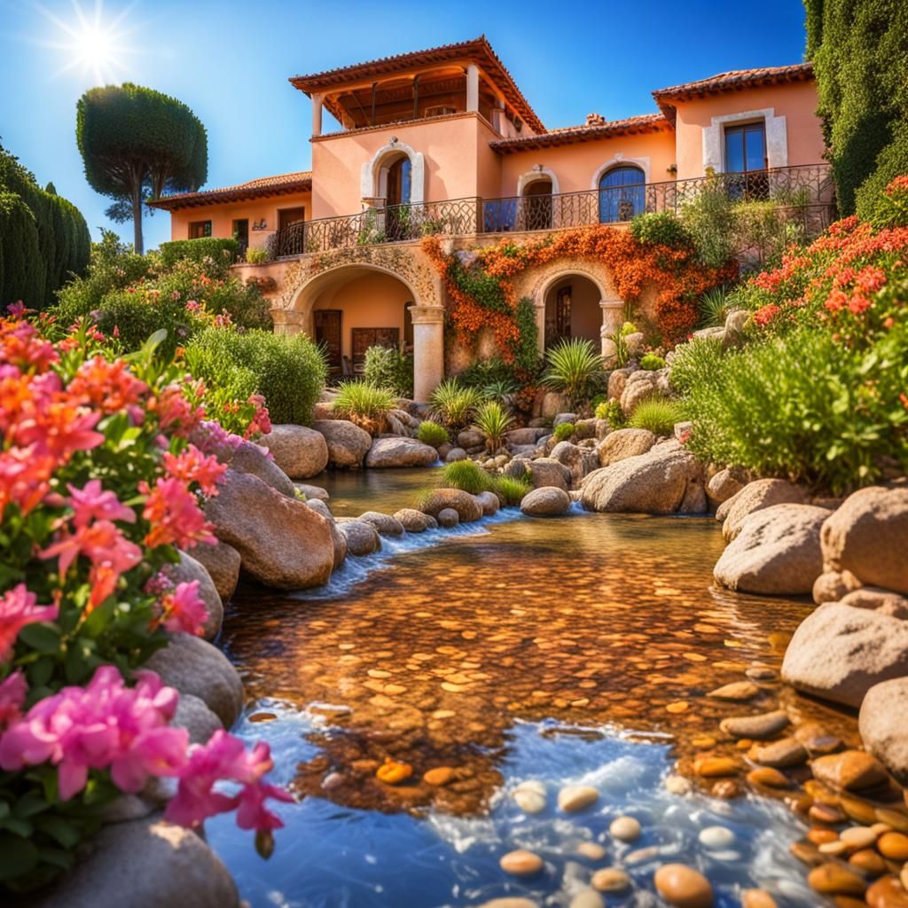 Idyllic Mediterranean Villa Stream in Sunshine