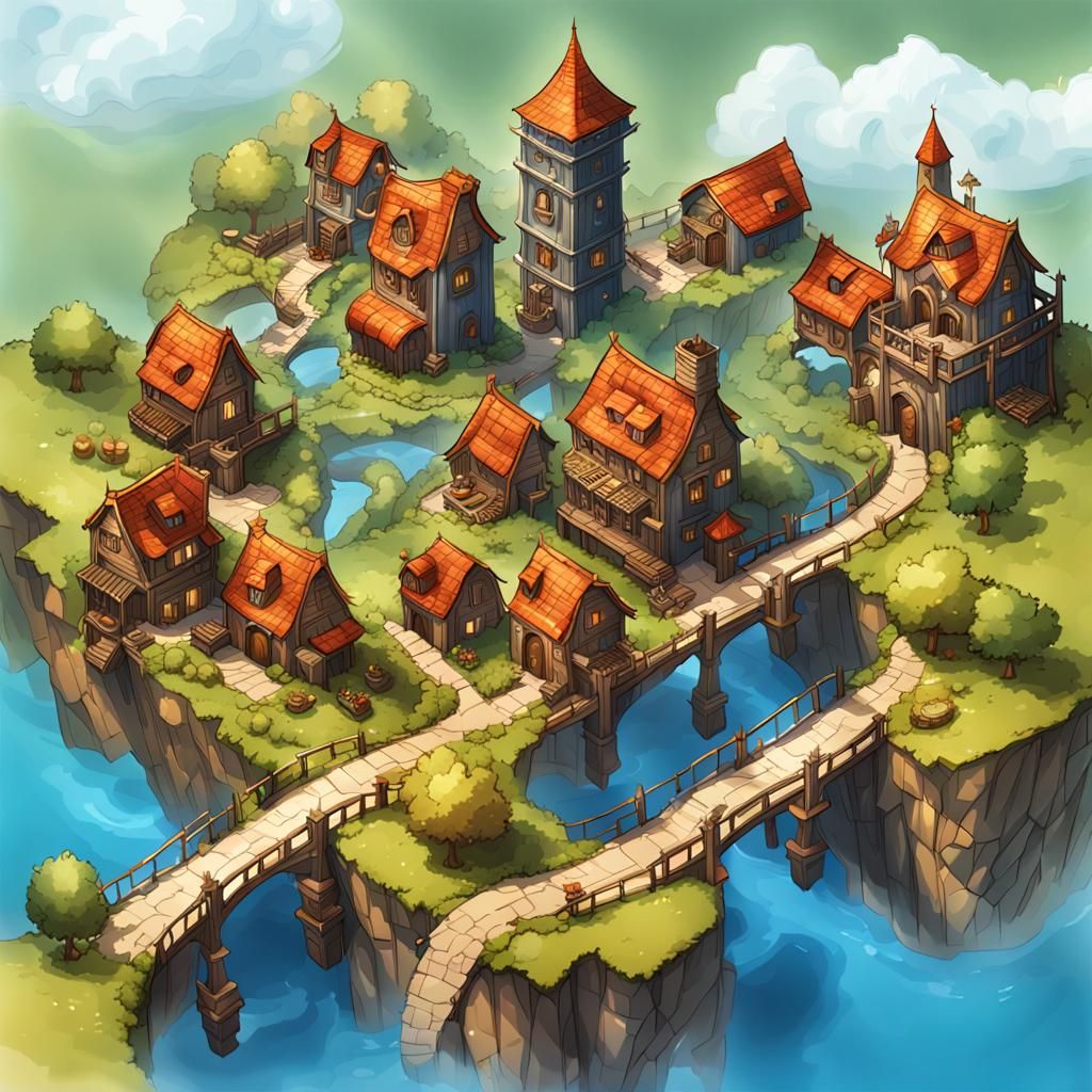Fantasy Sky Village Map as Skyscraper