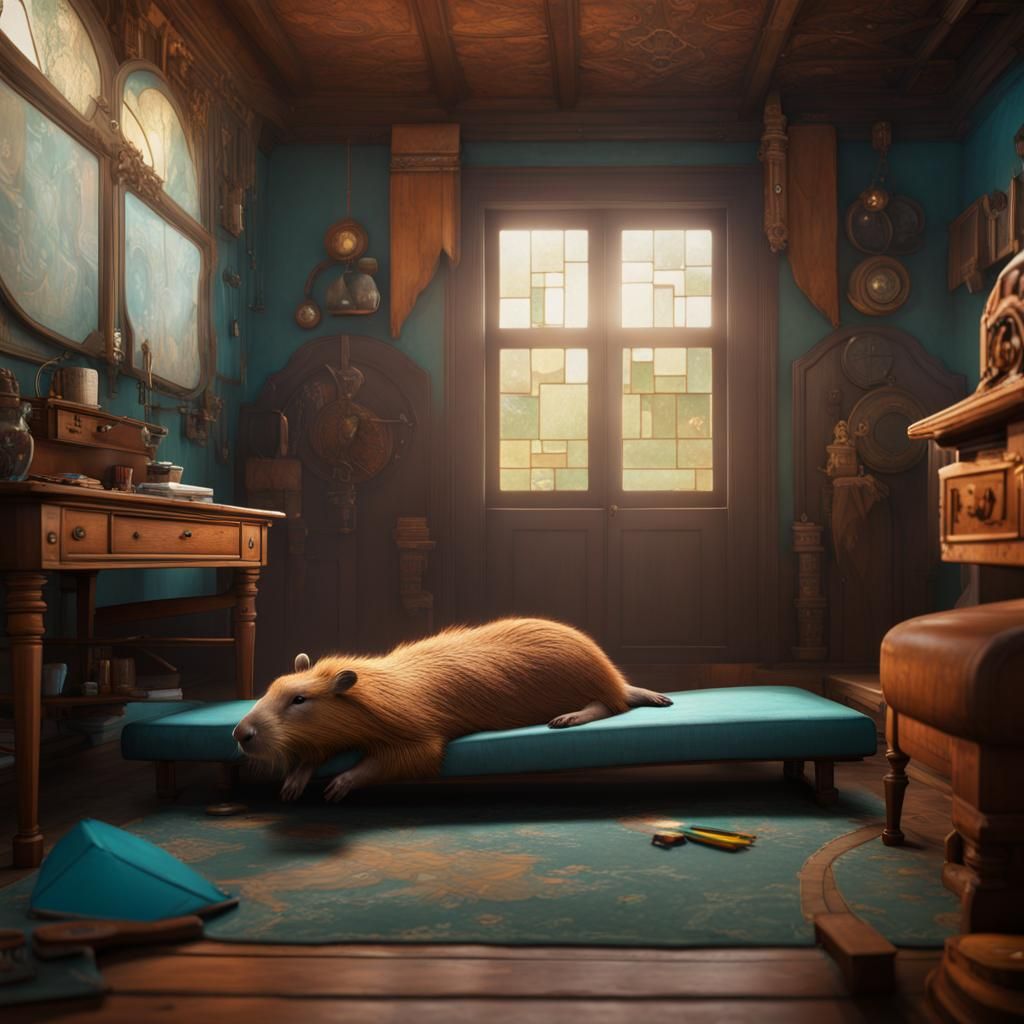 Capybara Sleeping in Room with Slides