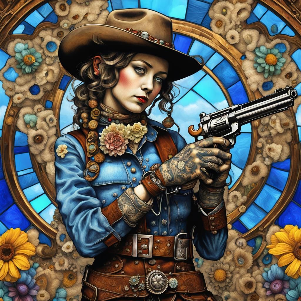 Banksy Cowgirl in Steampunk Rococo Style