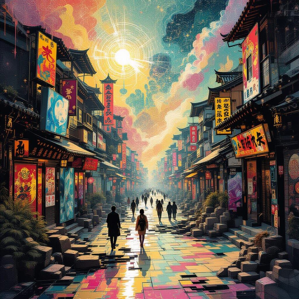 Cubist Dreamscape Merging with Heavenly Transcendence