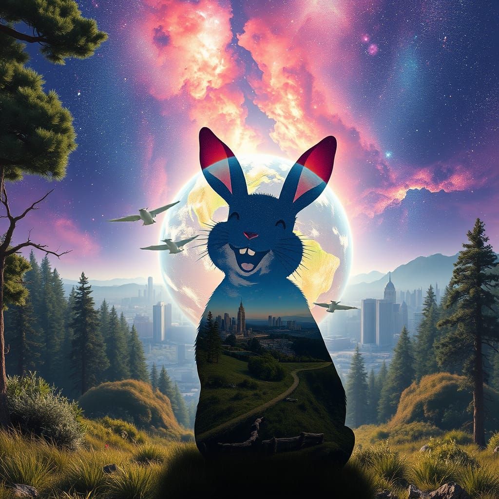 Galaxy Meets Earth: A Photorealistic Maximalist Bunny Silhou...