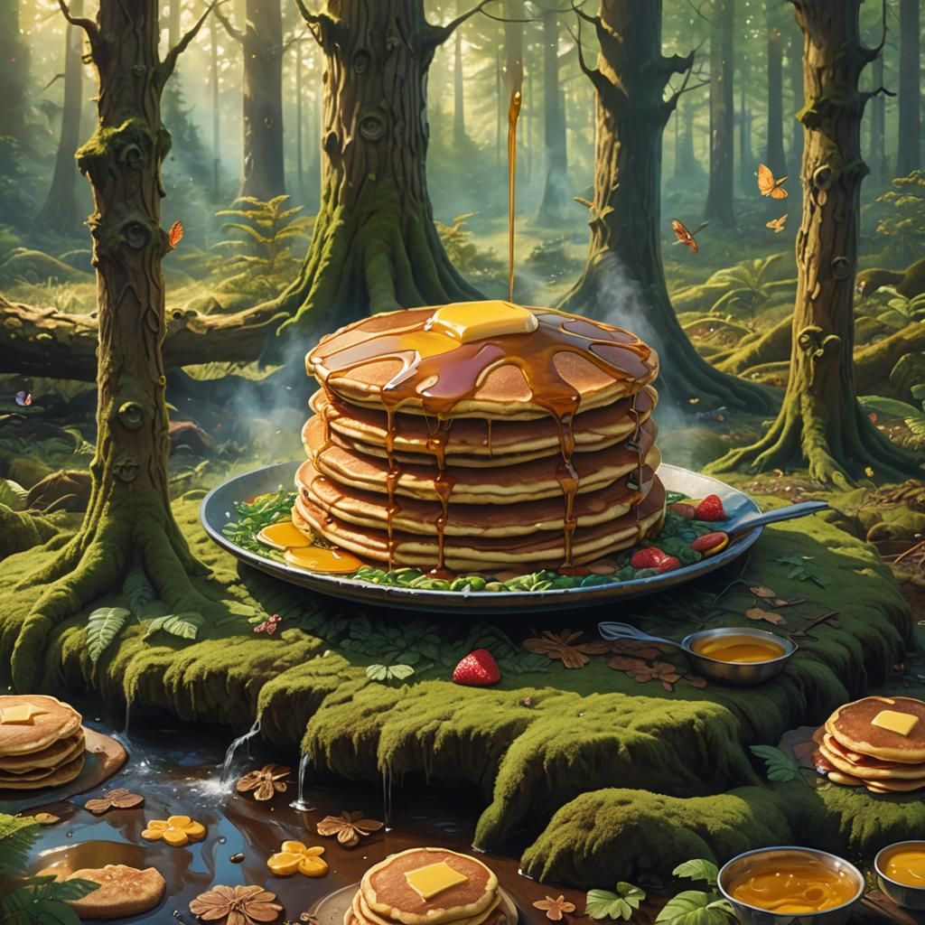 Colossal Pancake in Forest Clearing as Matte Painting
