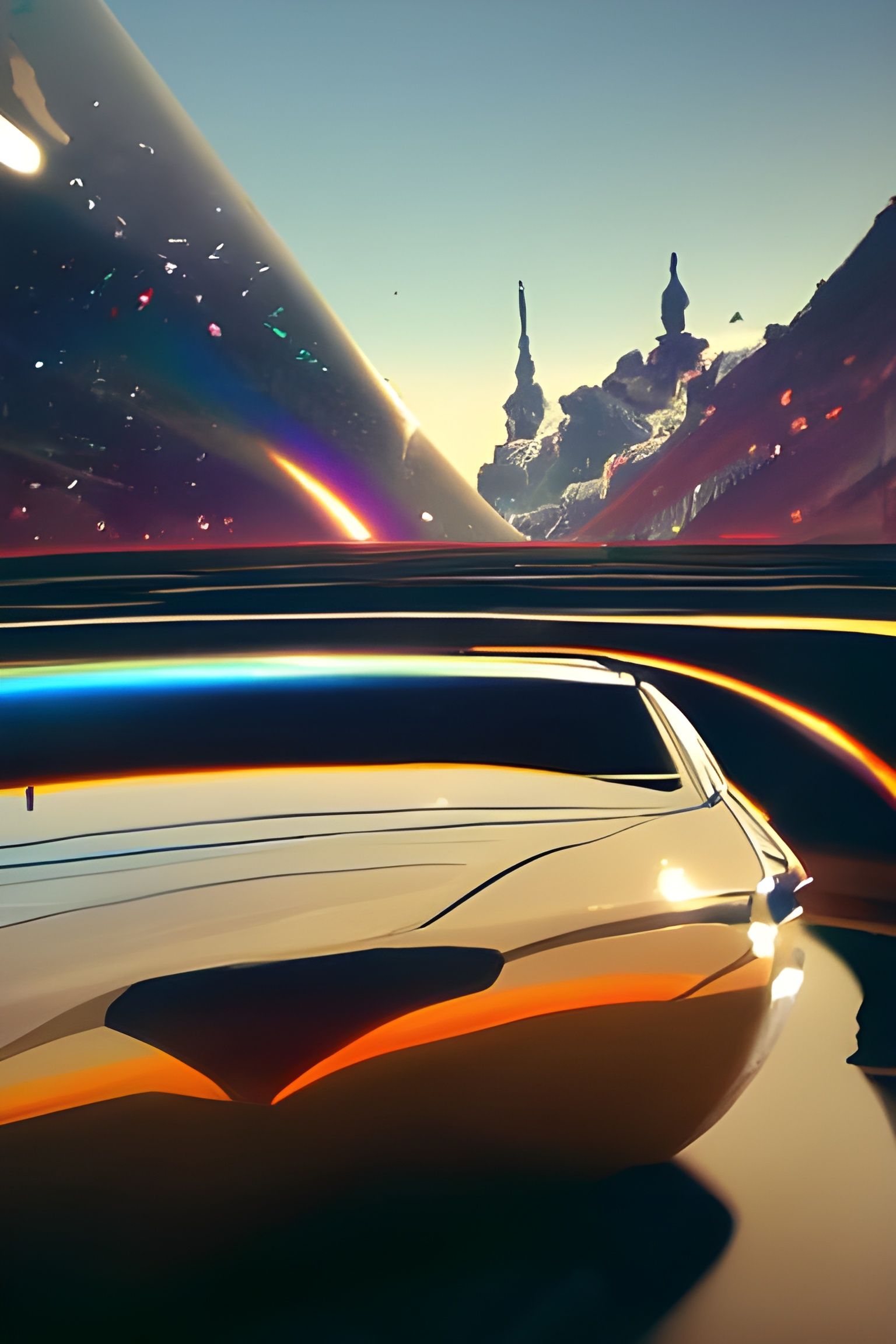 Cosmic Car in Film Noir Style Digital Painting