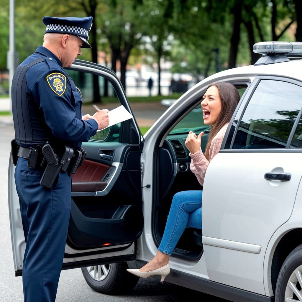 Angry Karen Portrait Screaming at Police Officer