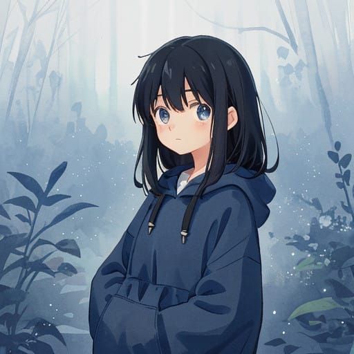 Delicate Anime Girl in Soft Watercolor-Style Portrait