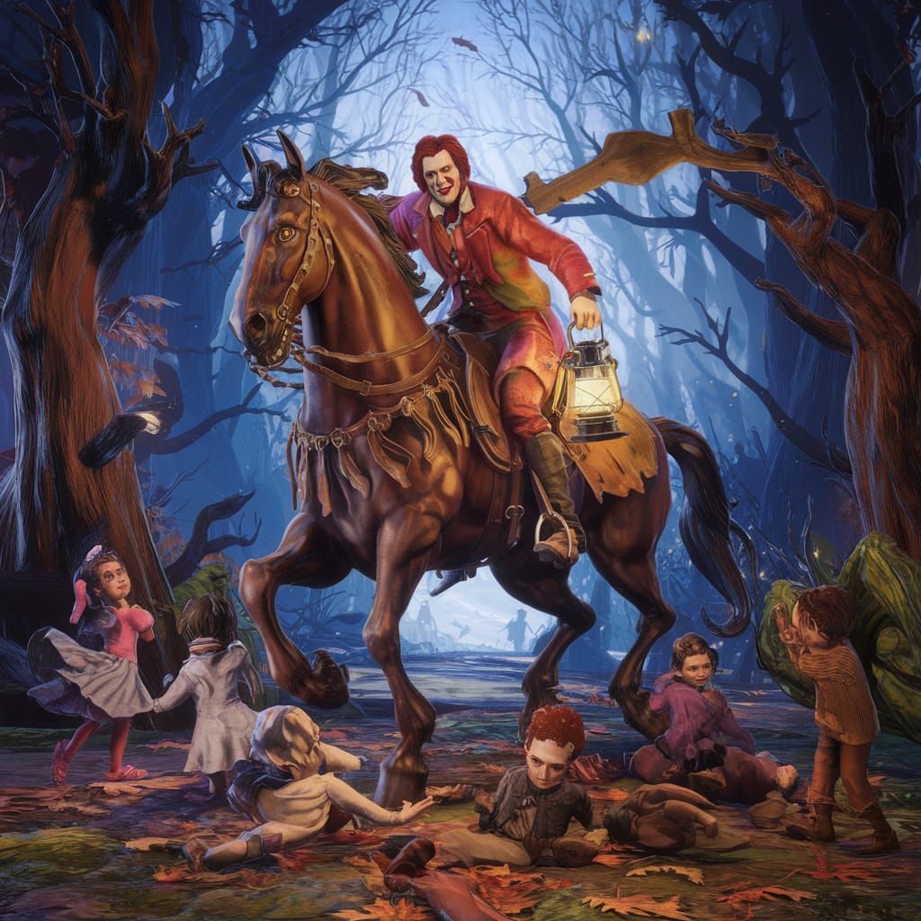 Ronald McDonald as Headless Horseman in Forest