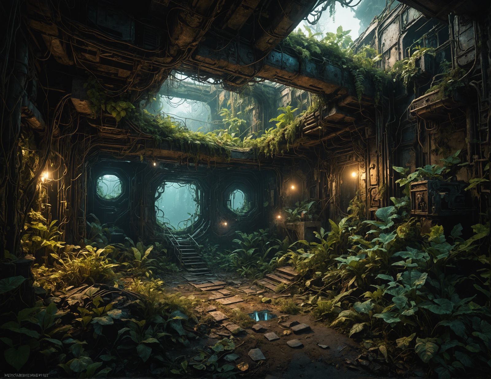 Bioluminescent Habitat in Post-Apocalyptic Isometric View