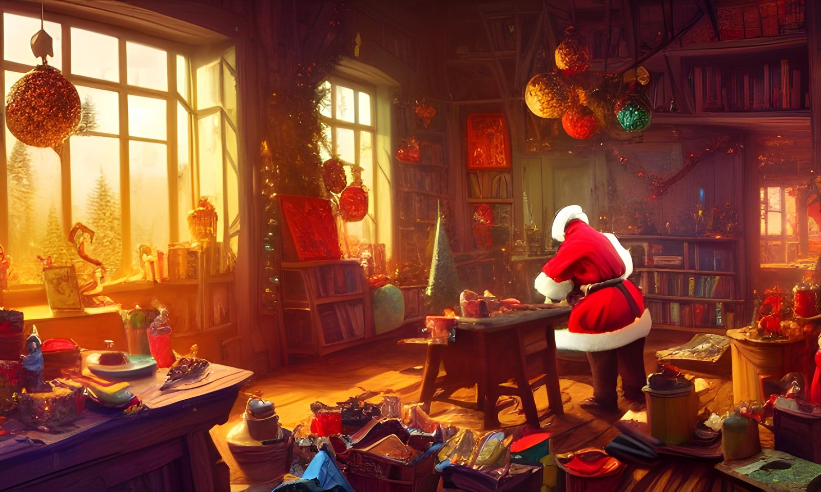 Magical Santa's Workshop: A Christmas Fantasy Painting