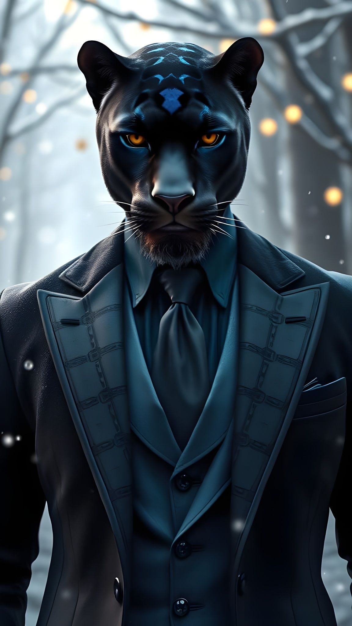 Regal Panther Blue Jay Fusion in Festive Frosty Forest