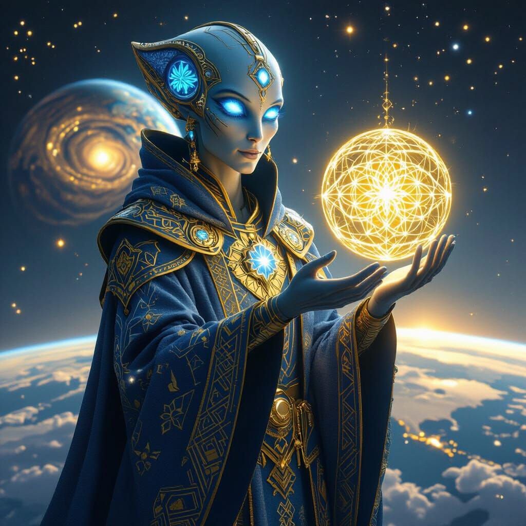 Galactic Being with Earth in Sci-Fi Fantasy Style