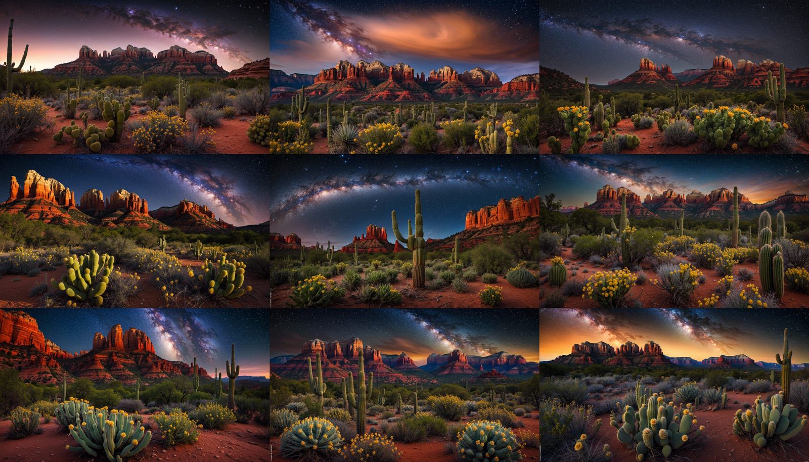 Nightscape Desert with Saguaro Cactus and Starry Sky