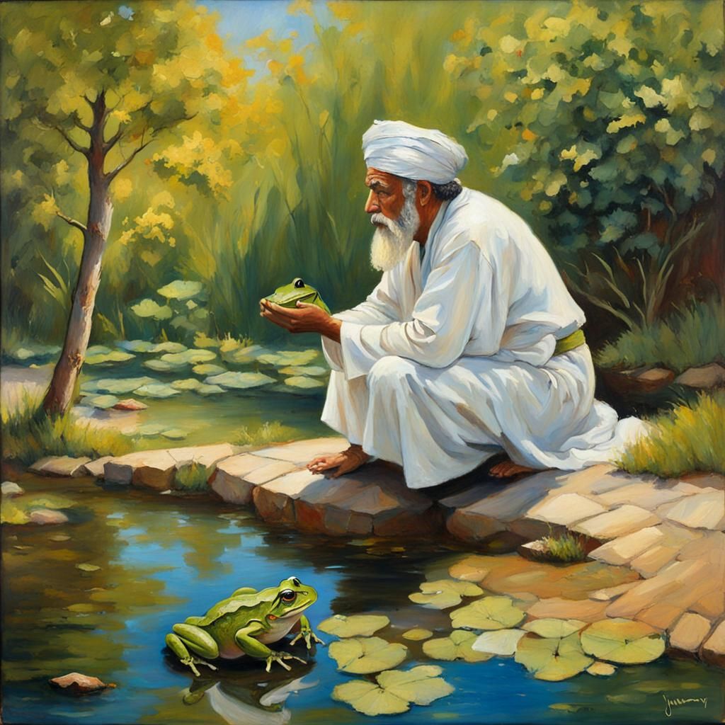 Rumi Conversing with a Frog: Oil Painting