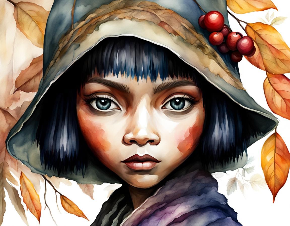 Bloodmoon Wampanoag Bird Woman in Watercolor Style