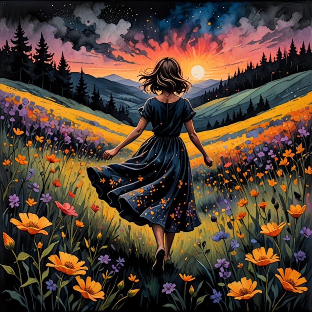 Twilight Dance: Girl in Wildflower Field