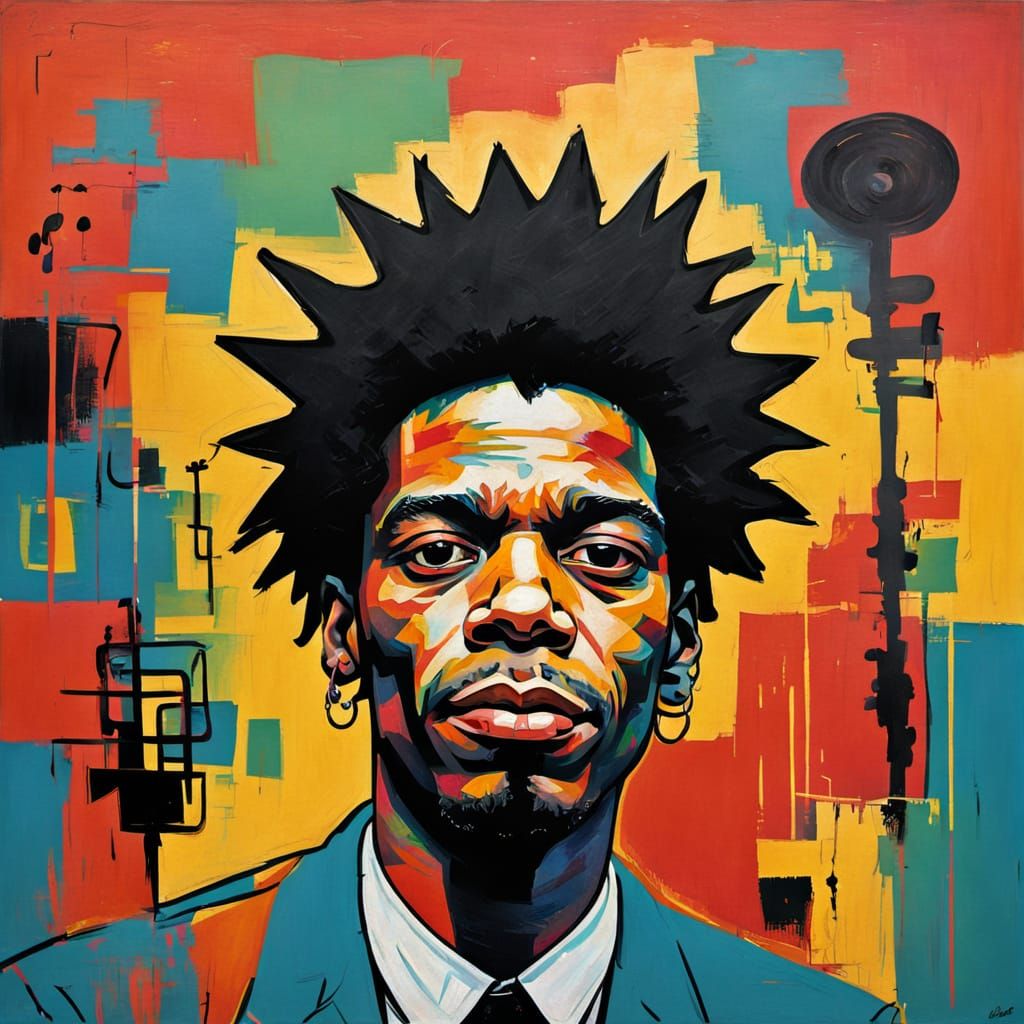Vibrant Jazz Musician Portrait in Basquiat Style