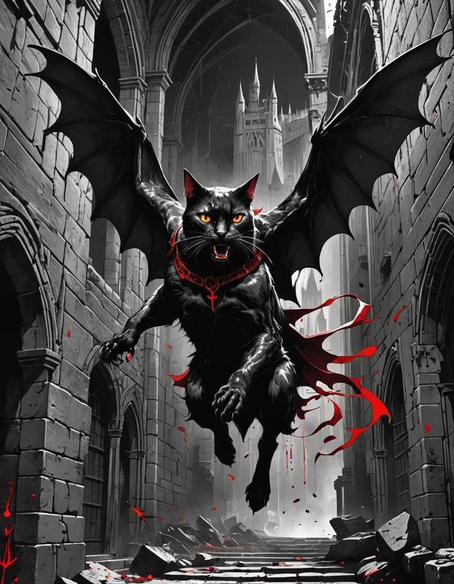 Sin City Style Vampire Cat in Castle
