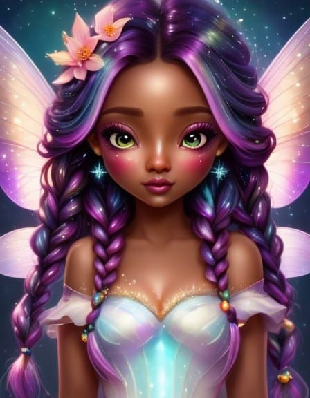 African American Christmas Fairy with Glittery Braids