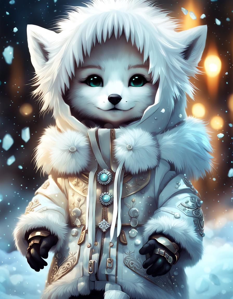 Stunning Chibi White Fox Eskimo in Smooth, Soft, Fluffy Fur....