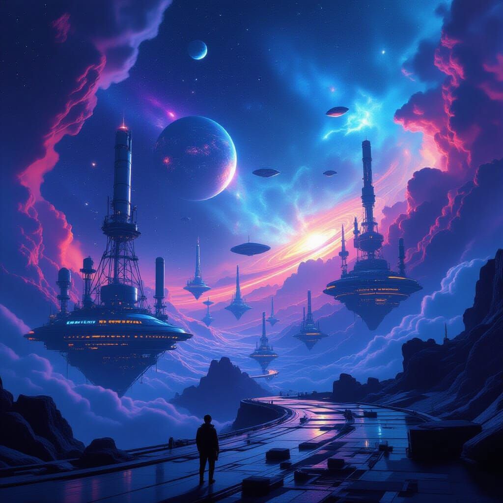 Futuristic Civilization Forges Matter in Vibrant Nebula