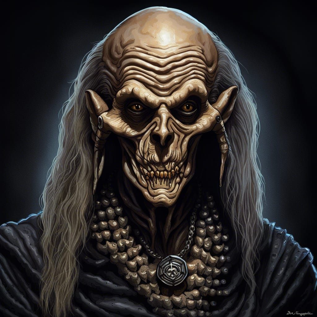 Cryptkeeper Portrait in HR Giger Style