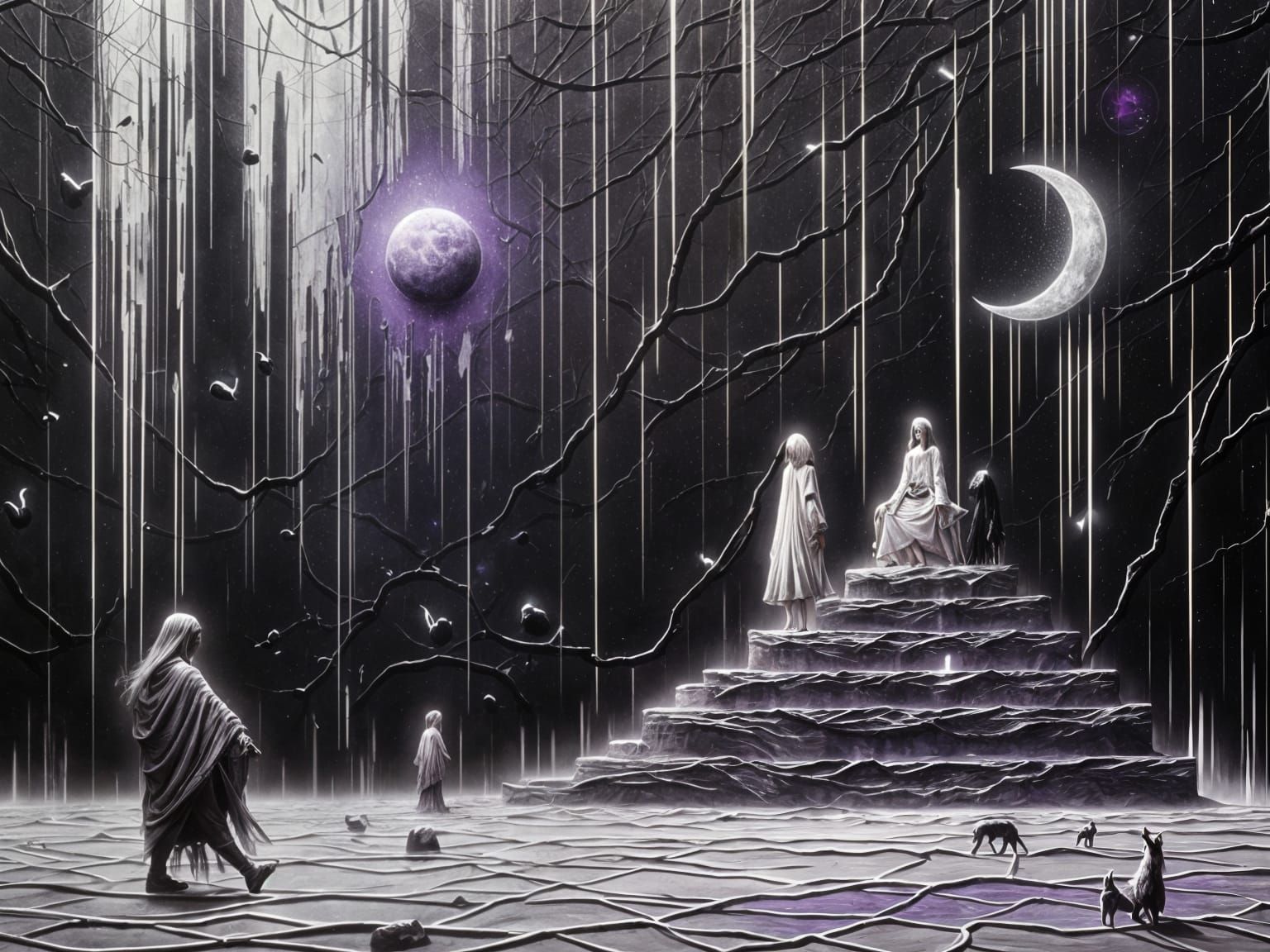 Surreal Lunar Spirits in Dreamlike Abstraction