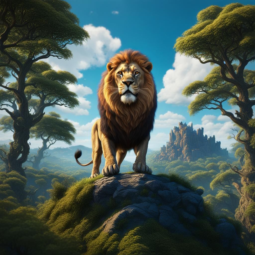 Roaring Lion on Hill: Fantasy Concept Art