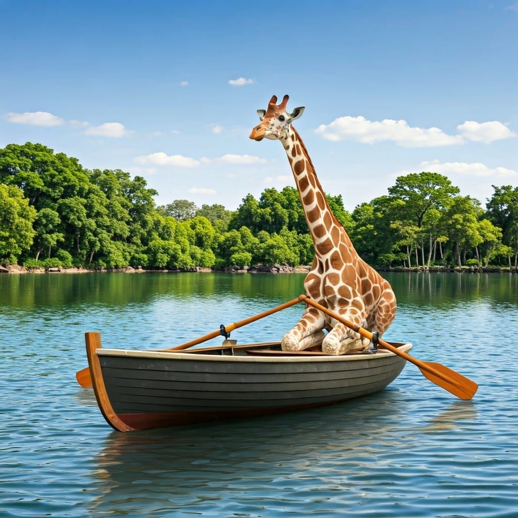 Giraffe Oarsman on a Rowing Boat