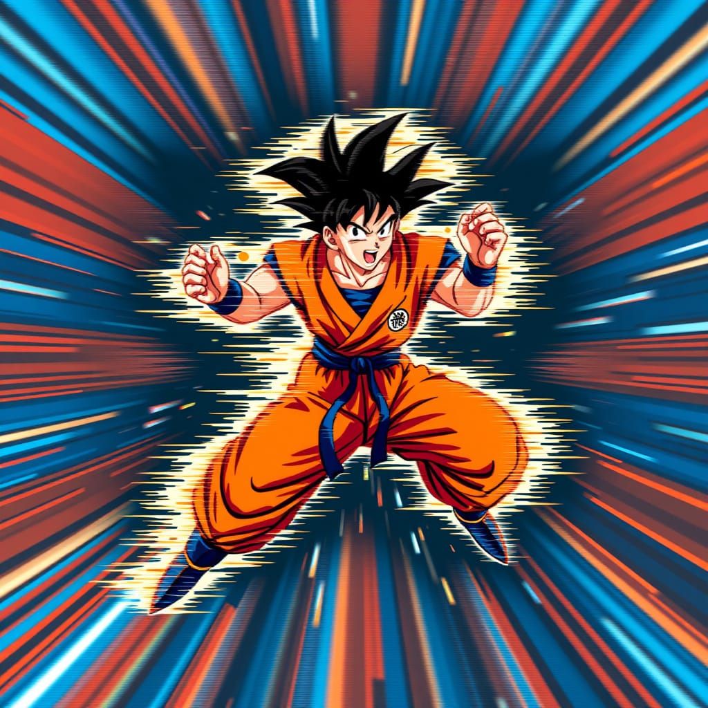 Pixelated Goku in Mid-Teleportation