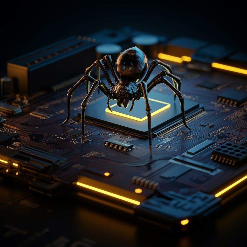 Spider on Motherboard in Beeple Style Octane Render