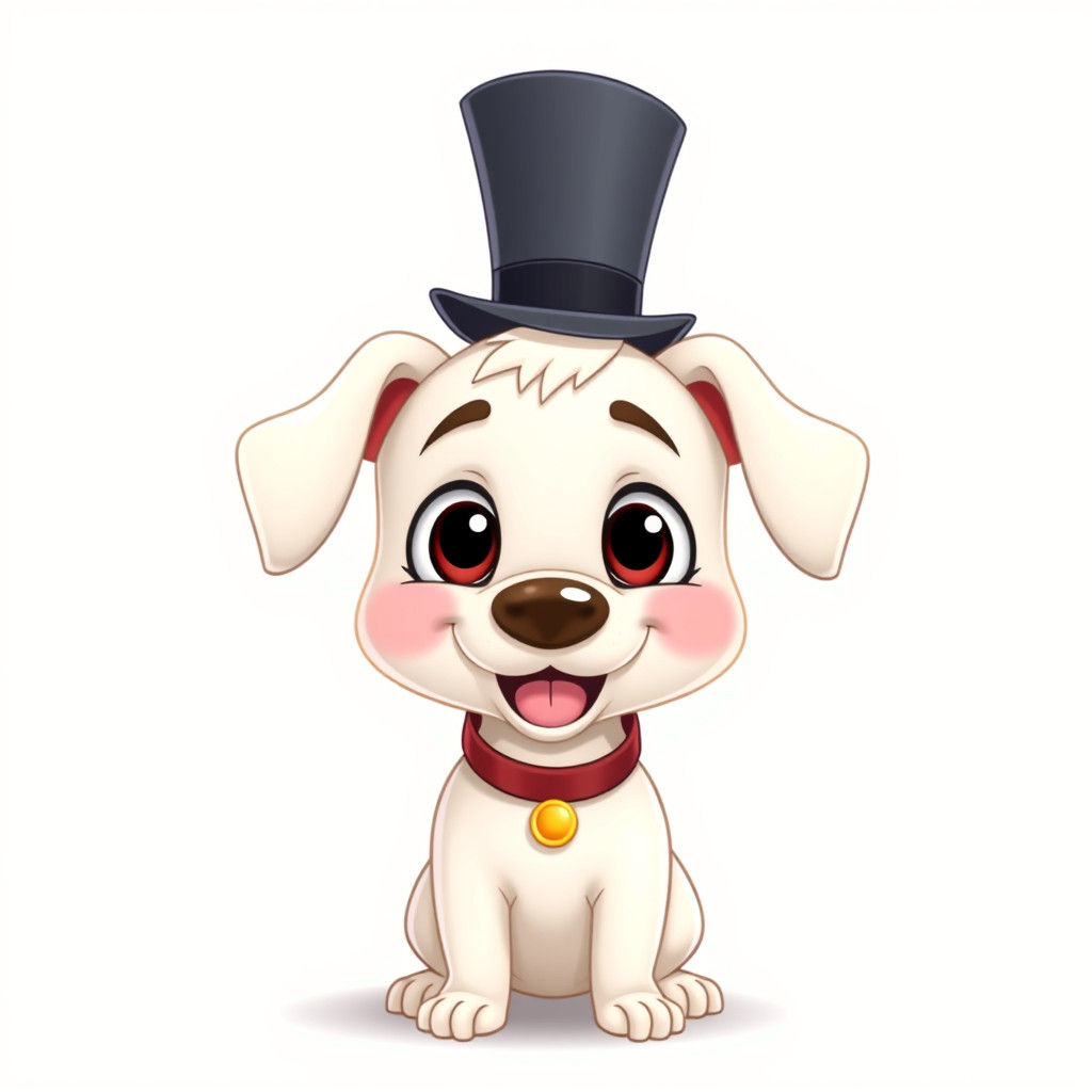 Cartoon Dog with Top Hat and Smile
