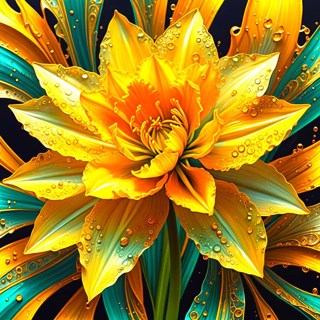 Vibrant Daffodil Bloom in Abstract Vector Fractal Style