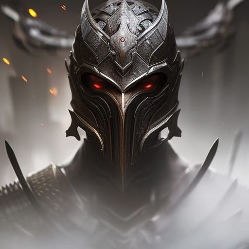 Evil Knight in Fog: Hyperrealistic Dark Fantasy Portrait