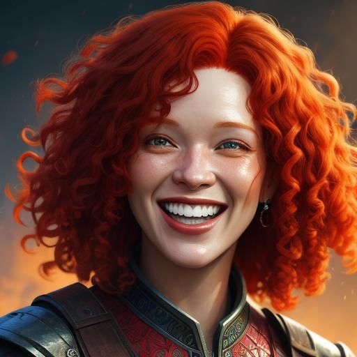 Hyperrealistic Redhead Laughing: Splash Art Portrait