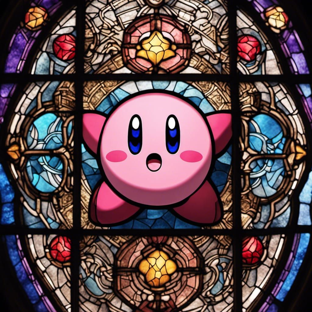 Kirby in Stained Glass Window Art