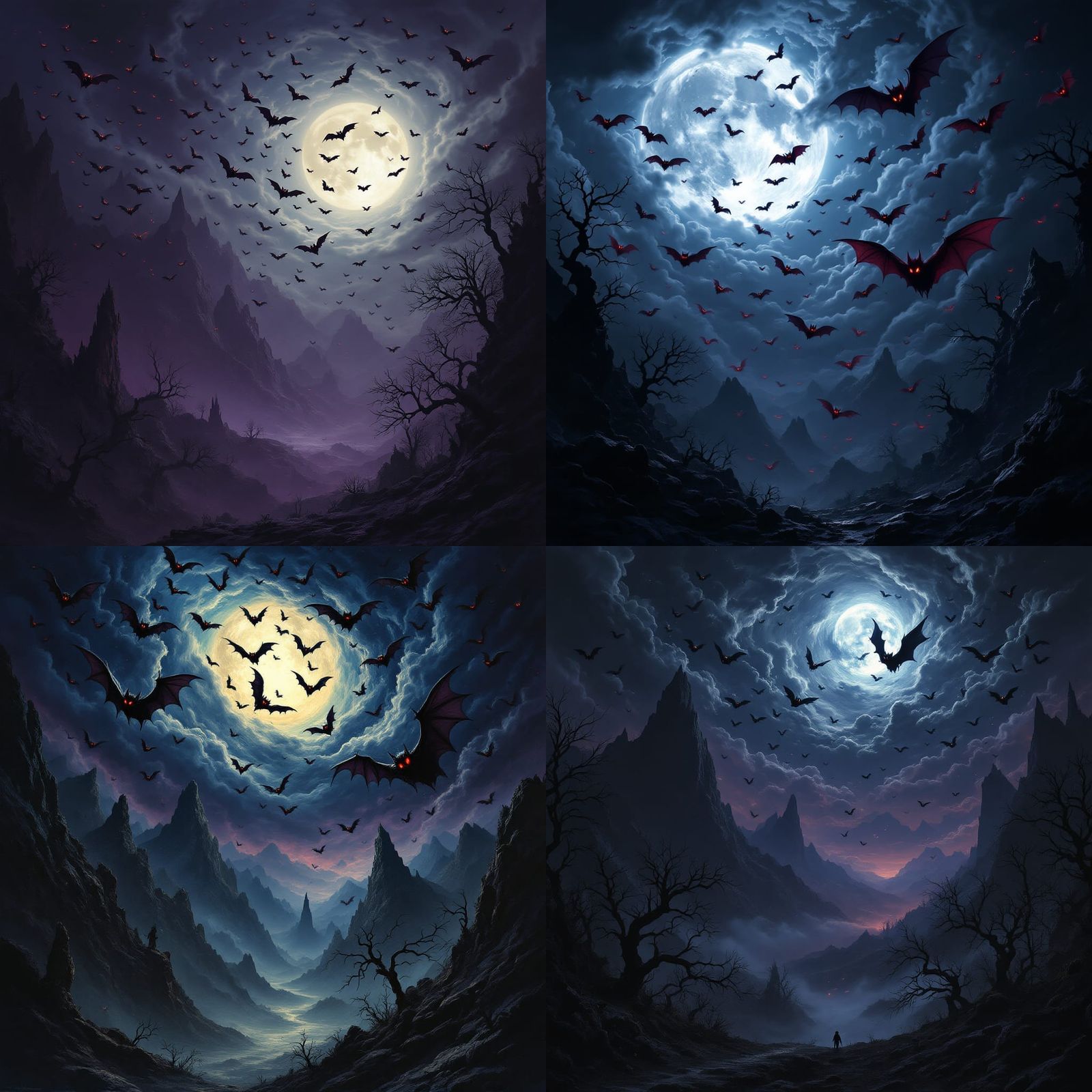 Eerie Bats Fly in Surreal Dreamlike Gothic Scene