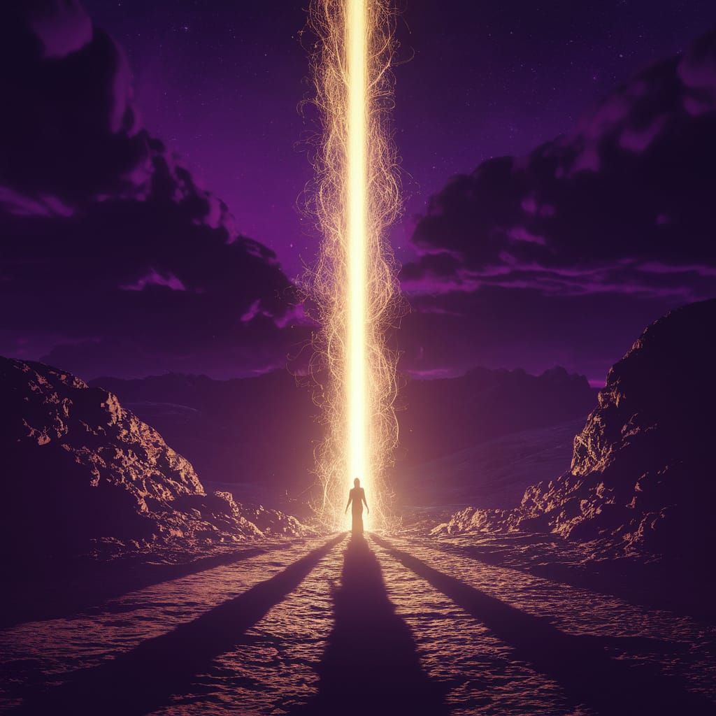 Golden Pathway Illuminates the Soul's Crossroads in Dark Fan...