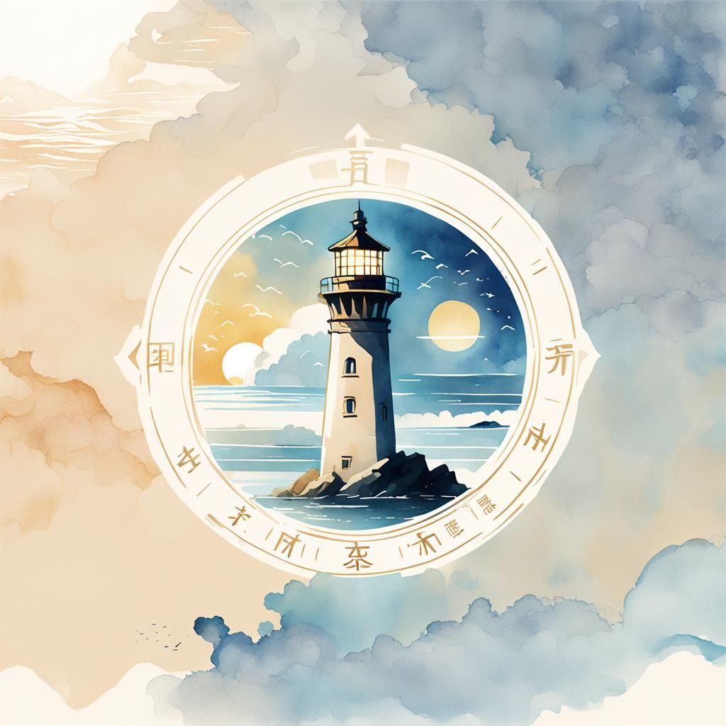Anime Lighthouse Logo with Anchor in Watercolor Style